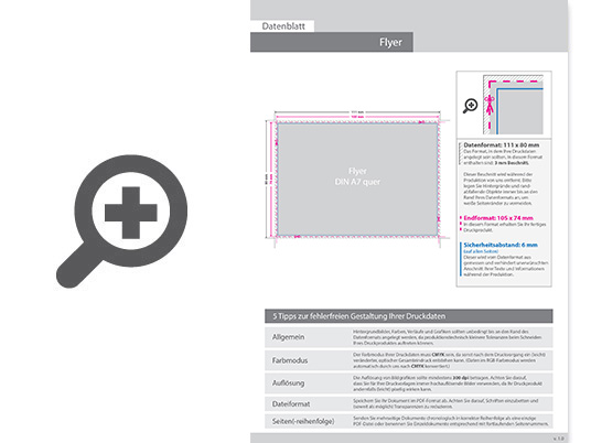 Product Bild flyer_din_a7_quer_(10_5_cm_x_7_4_cm)__einseitig_bedruckt_(4_0_farbig_+_1_sonderfarbe_hks)
