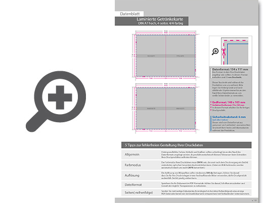 Product Bild laminierte_getr__nkekarten__gefalzt_auf_din_a7__4-seiter_(einbruchfalz)__beidseitig_bedruckt