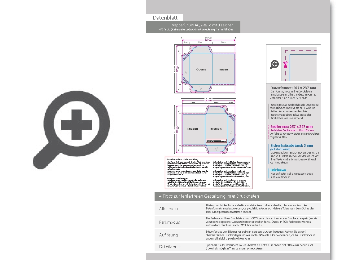 Product Bild mappe_f__r_din_a6__2-teilig_mit_3_laschen__4_0_farbig_(au__enseite_bedruckt)__mit_blindpr__gung